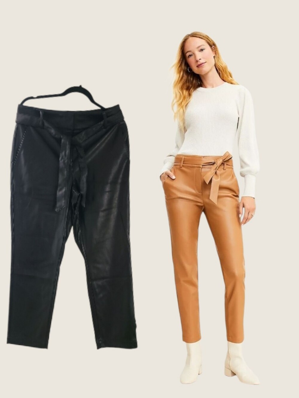 NWOT Tie waist slim pants in faux leather 🖤